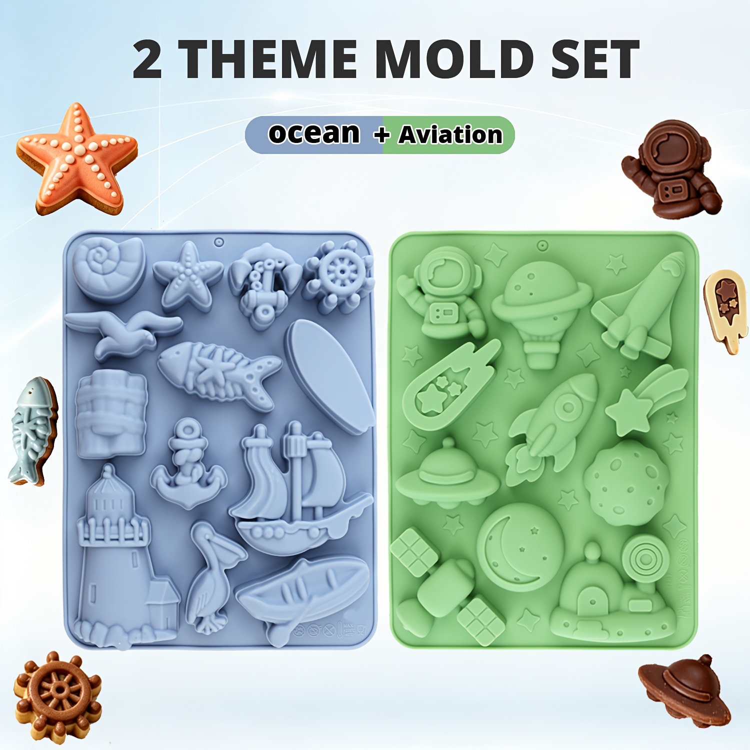 TEMU 2 Silicone Molds With Sailing And Aviation Themes, Including Shapes Such As Cars, Airplanes, , Ships, , , Starfish, Conch Shells, , And .