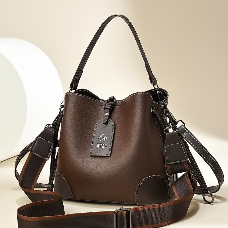 Women's Bucket Bag With Detachable Crossbody/shoulder Strap - & Retro Handbag, Zipper Closure, & Oil- Edges For Daily Use, Casual Or Dressy Outfits