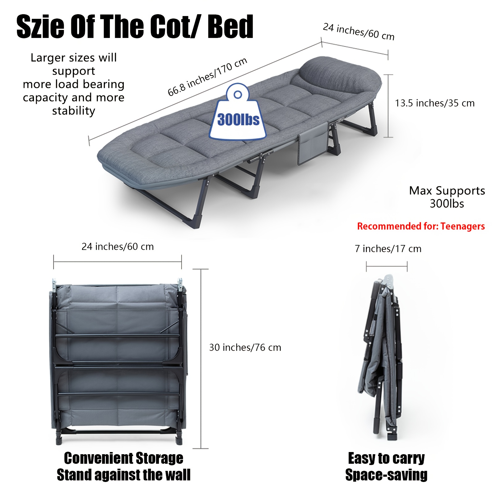 6 adjustable   chaise lounge chair indoor foldable outdoor patio recliners portable folding cot bed supports adults up to 550lbs great for sunbathing lounging elevated sleeping