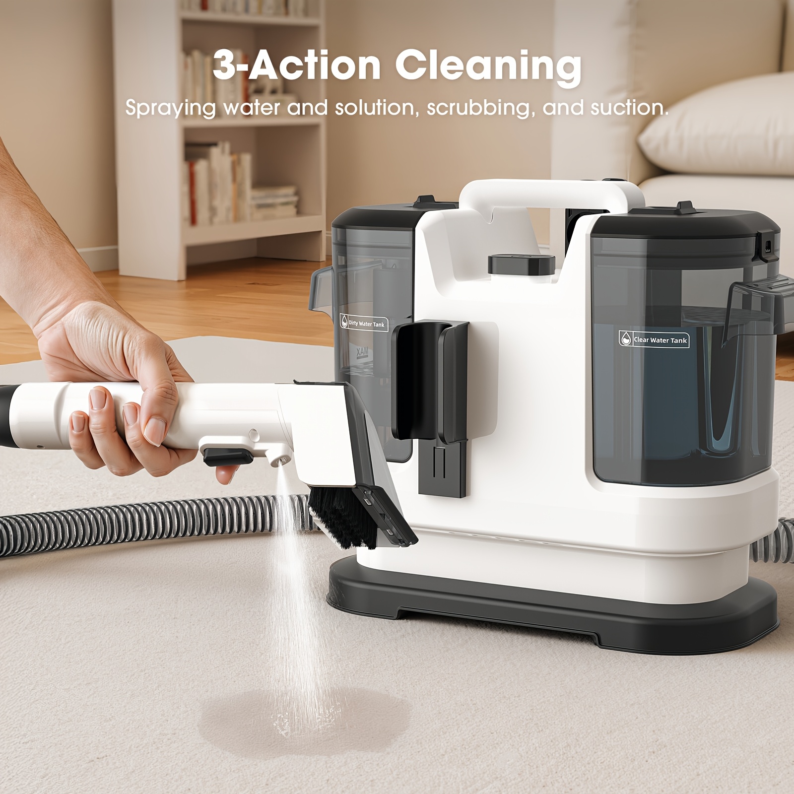 Portable Carpet Cleaner Machine, Carpet Shampooer, 13.5Kpa Upholstery Cleaner With 5 Tools, 59.17 Oz Large Water Tank, 5.0meter Power Cord, Spot And Stain Deep Cleaner For Rug, Couches, Car (Black)