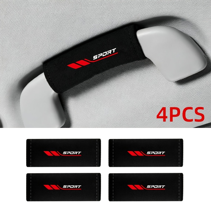 TEMU 4pcs Set Of Car Interior Door Handle Protective Covers, Sporty Style Soft Plush Car Grip Handle Covers, Breathable Anti-slip Roof Handle Wraps,