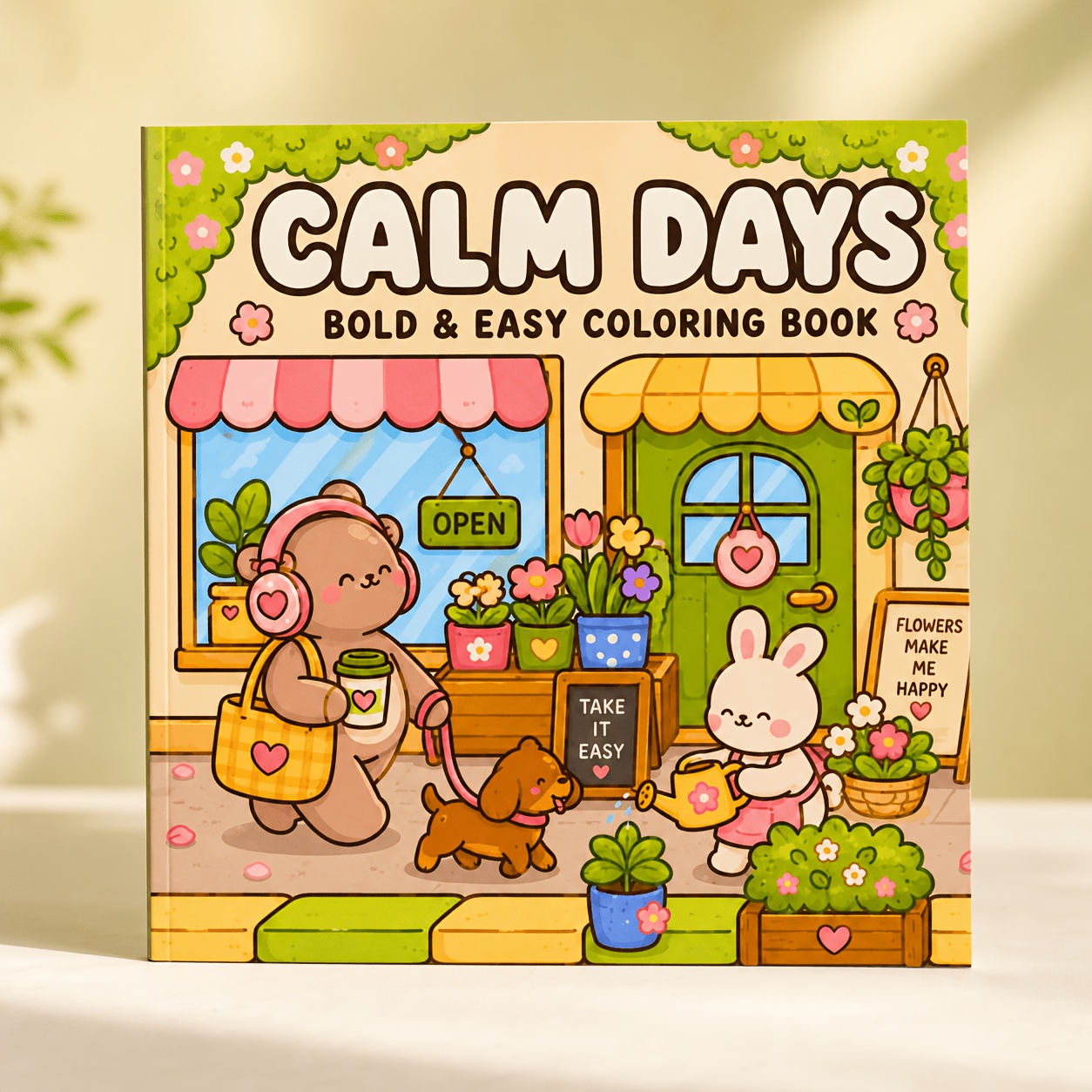 TEMU Coloring Book, 24 Pages Of Adorable And Cute Small-town Daily Life Coloring Patterns, Featuring And Soothing Scenes Such As A Bear Shopping, A