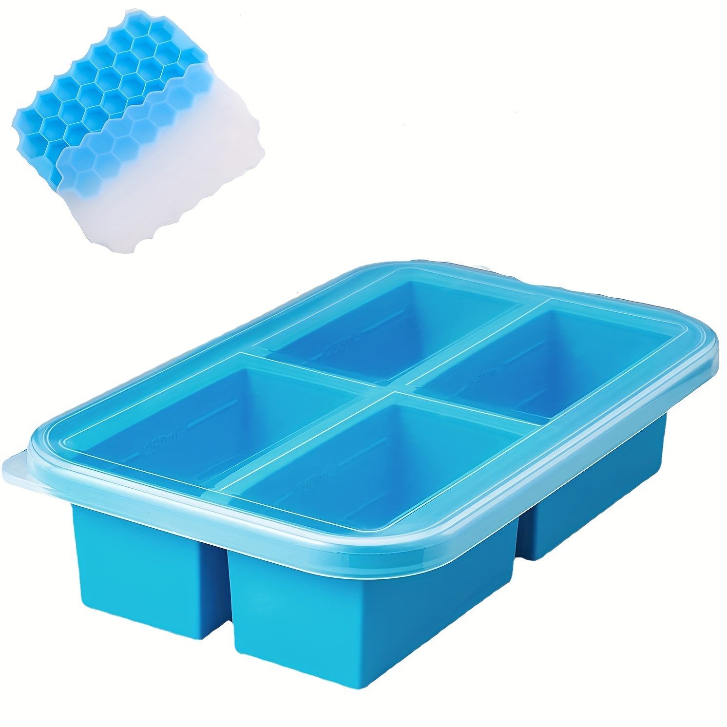 

1 cup Silicone Freezer Trays With Lid, 2pcs (large And Small) Freezer Molds, Silicone Ice Cube Tray, Prep, Silicone Mold For Soup And Food Storage