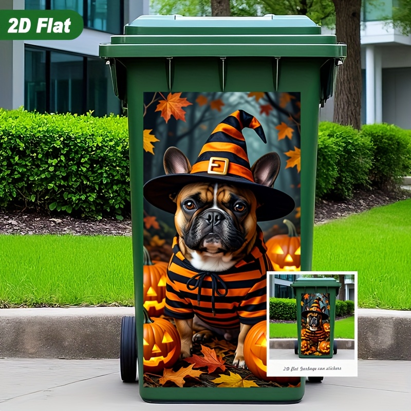 item picture 2d flat printing 1pc trash can sticker 37 82cm halloween themed pet costume design self   wall decal wallpaper for kitchen trash can decoration suitable for trash cans   decor peel and stick diy enthusiasts interior design