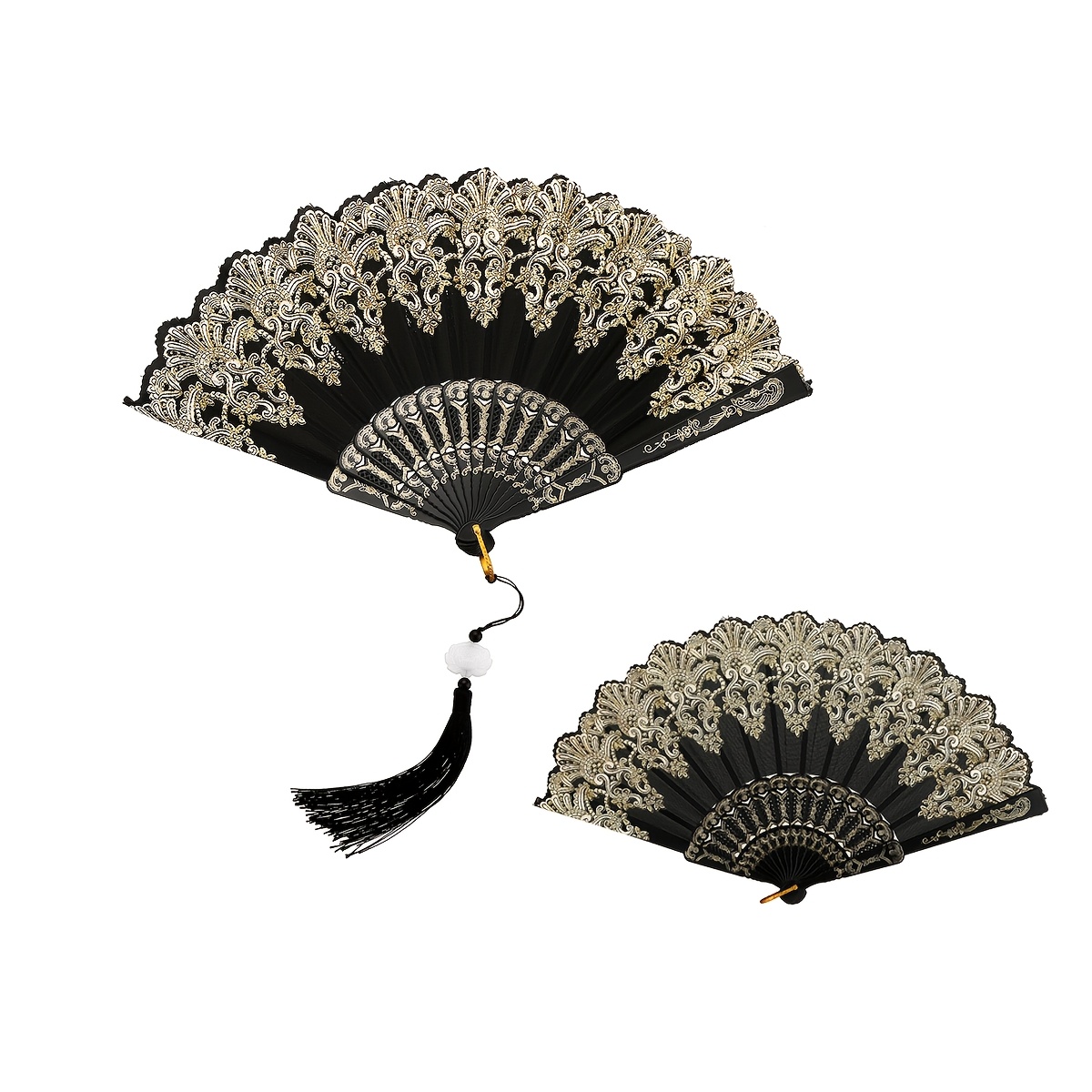 TEMU This Set Of 2 Handheld Folding Fans Features An Elegant European Classical Design, Making Them Perfect For Decorating Ladies' Masquerade Parties