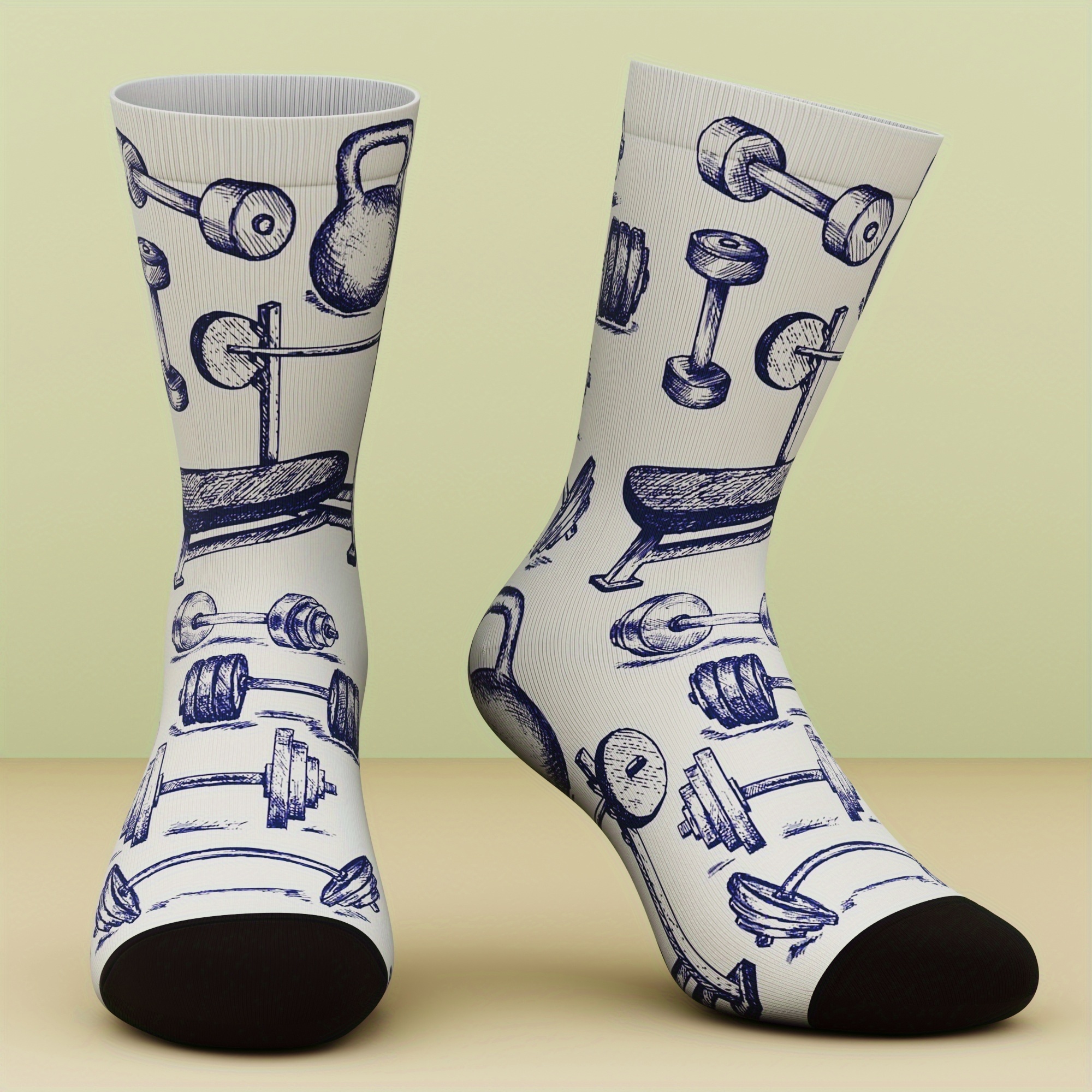 TEMU 1 Pair Of Unisex Socks, Featuring Equipment Patterns, Fashionable, Comfortable, And Breathable, Suitable For Outdoor Leisure And Sports, A Sock