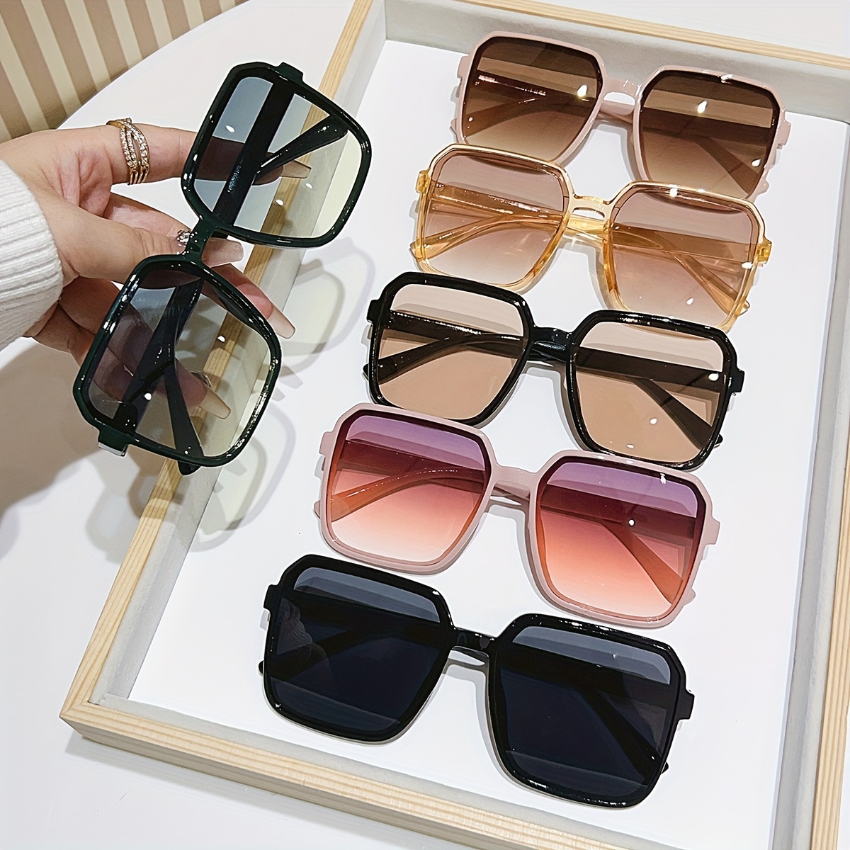 

6pcs Set: Chic Oversized Square Fashion Glasses For Women - , Lenses, Plastic Frames