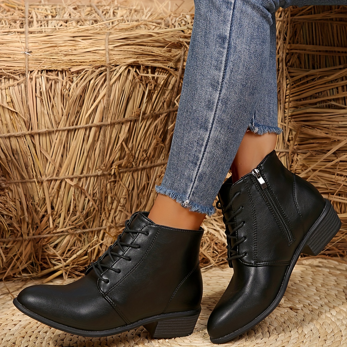 Lace up boots no heel best sale