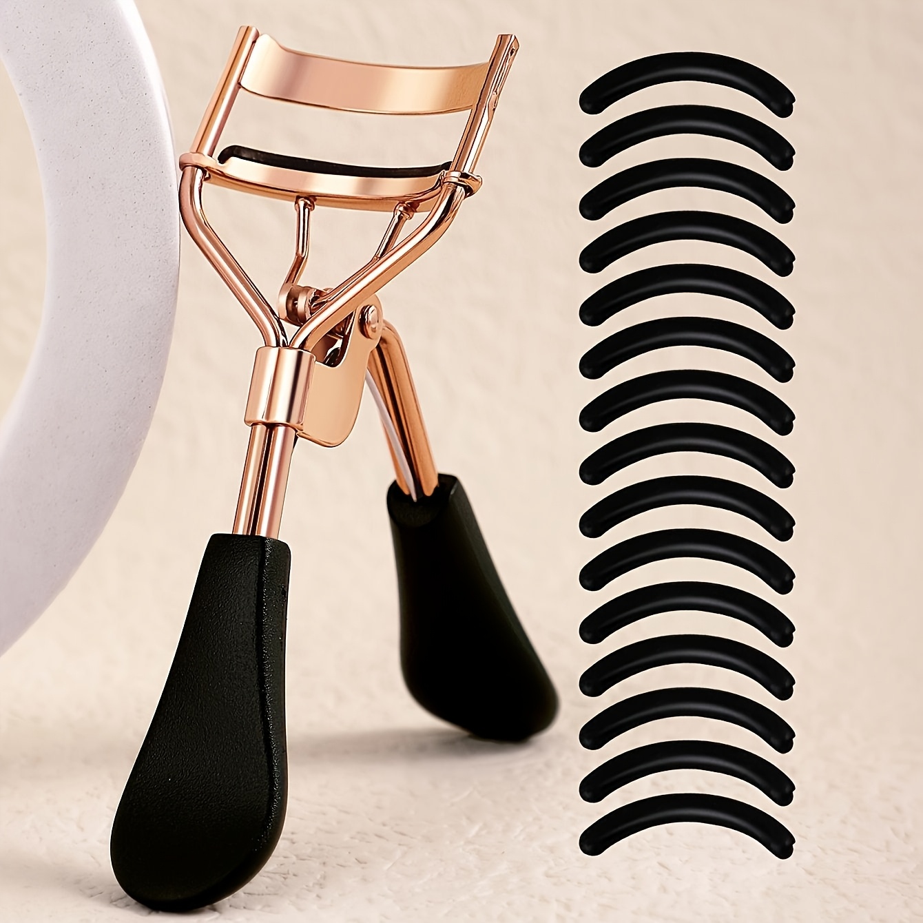 Professionelle Wimpernzange Mit 10 Silikon-Pads – Weitwinkel-Design, Roségold | Für Alle Wimperntypen, Anfänger & Profis