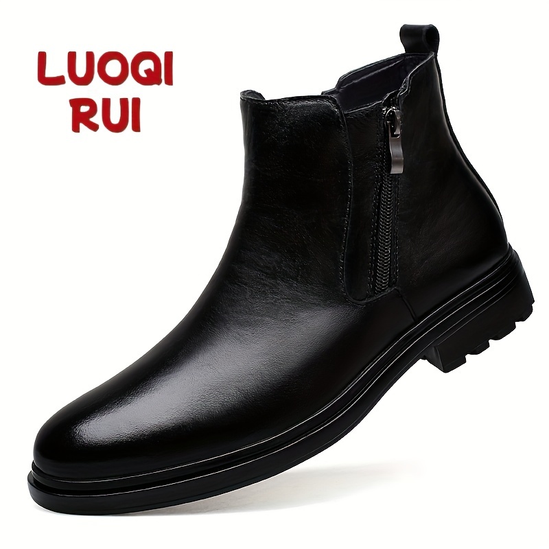 

Luoqirui Men's High Top Oxfords - Leather Ankle Boots With Zipper Closure, Solid Color, Round Toe, Fall/, Hiking-appropriate, Upper, Pu Lining, , Increased Height - Avoid Sun