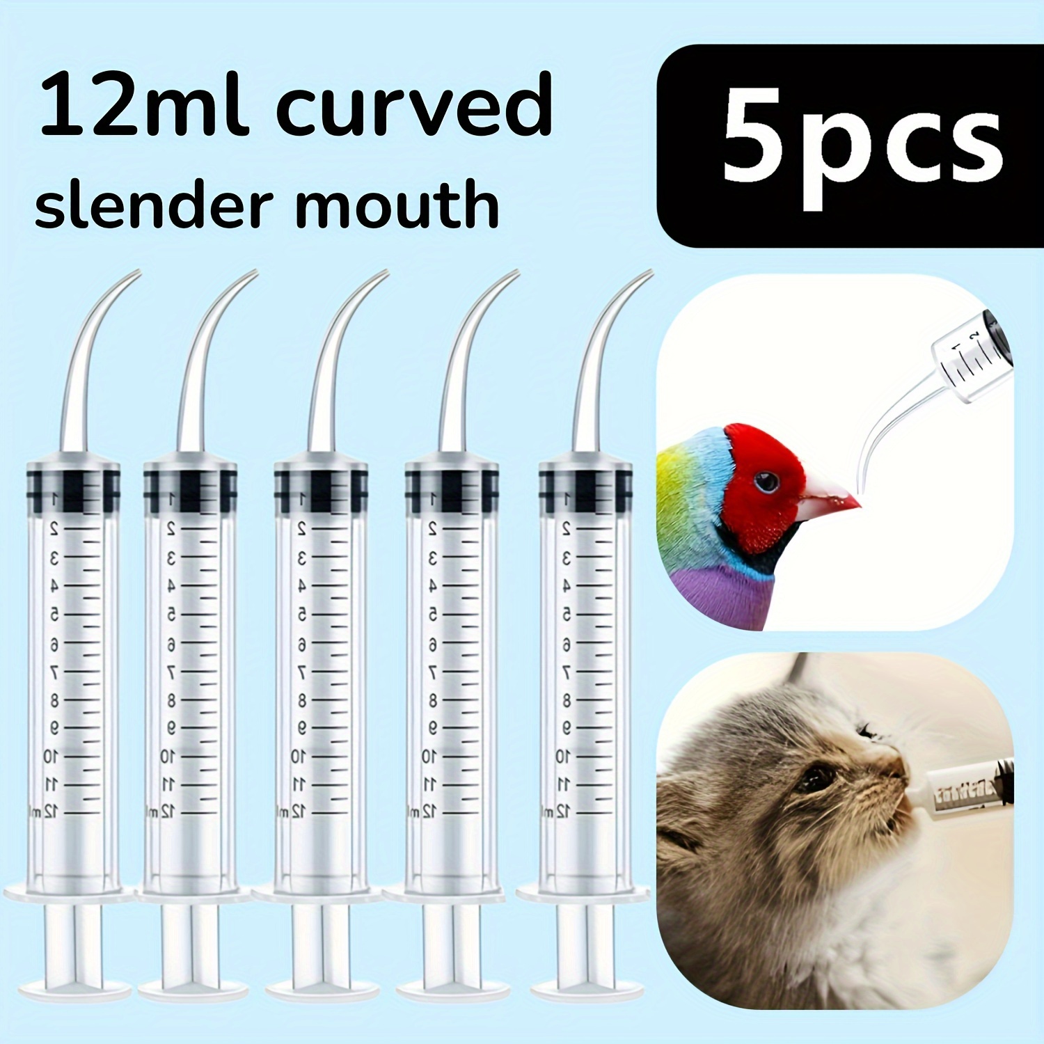 

5pcs Curved Tip Syringes For Birds Feeding, Pet Nursing, Medicine Dispensing, Plastic Syringe Without Needle With Measurement Scale And Sealing Plunger