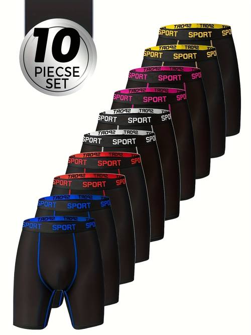 10pcs of mens solid color comfortable fit flat angle underwear breathable drying elastic waistband sports pants suitable for spring sports and daily wear soft mens underwear