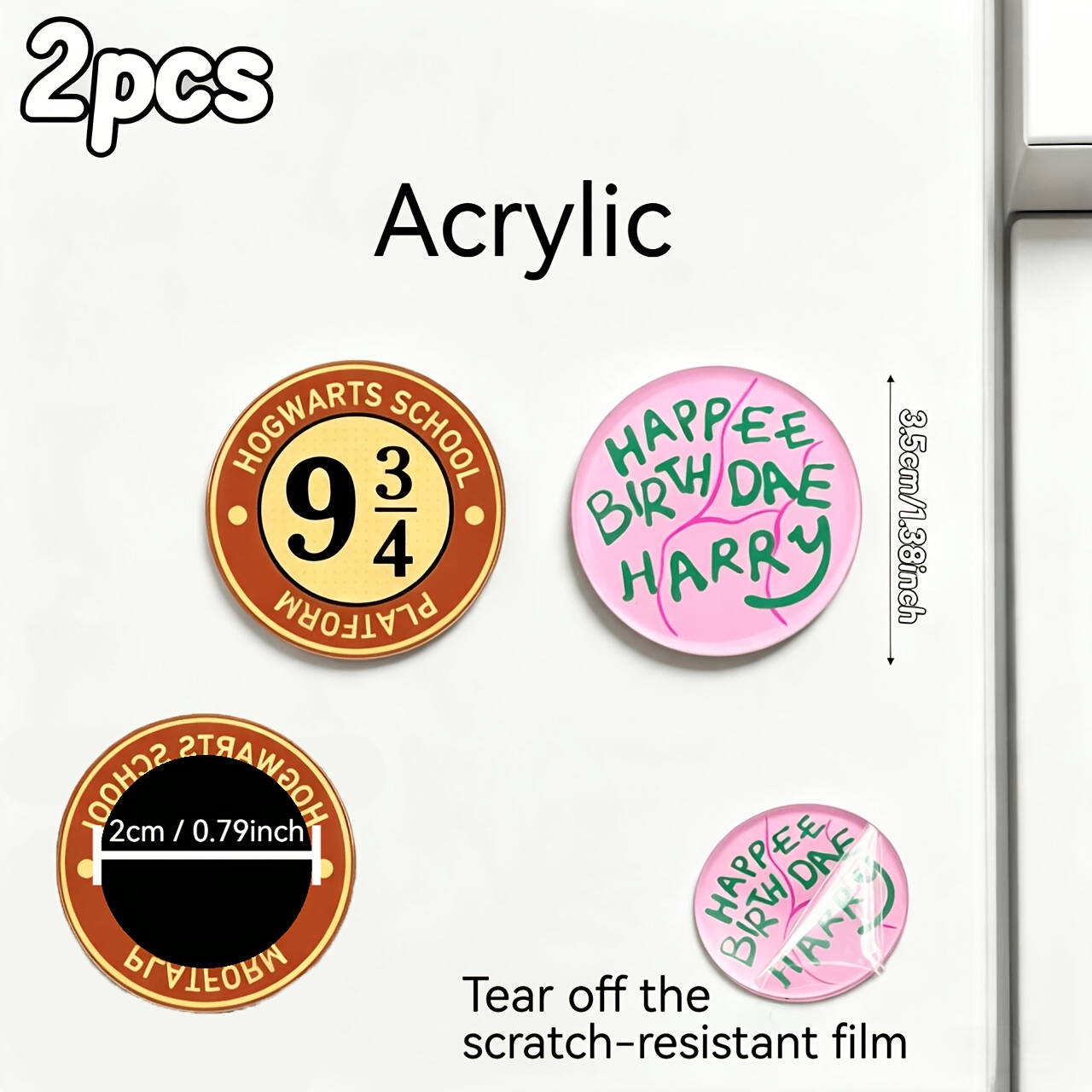 TEMU 2pcs 2d Flat Harry Potter Hagrid Birthday Cake Acrylic Fridge Magnets, Suitable For Fridge, Locker, Whiteboard, Office, And Dorm Magnetic