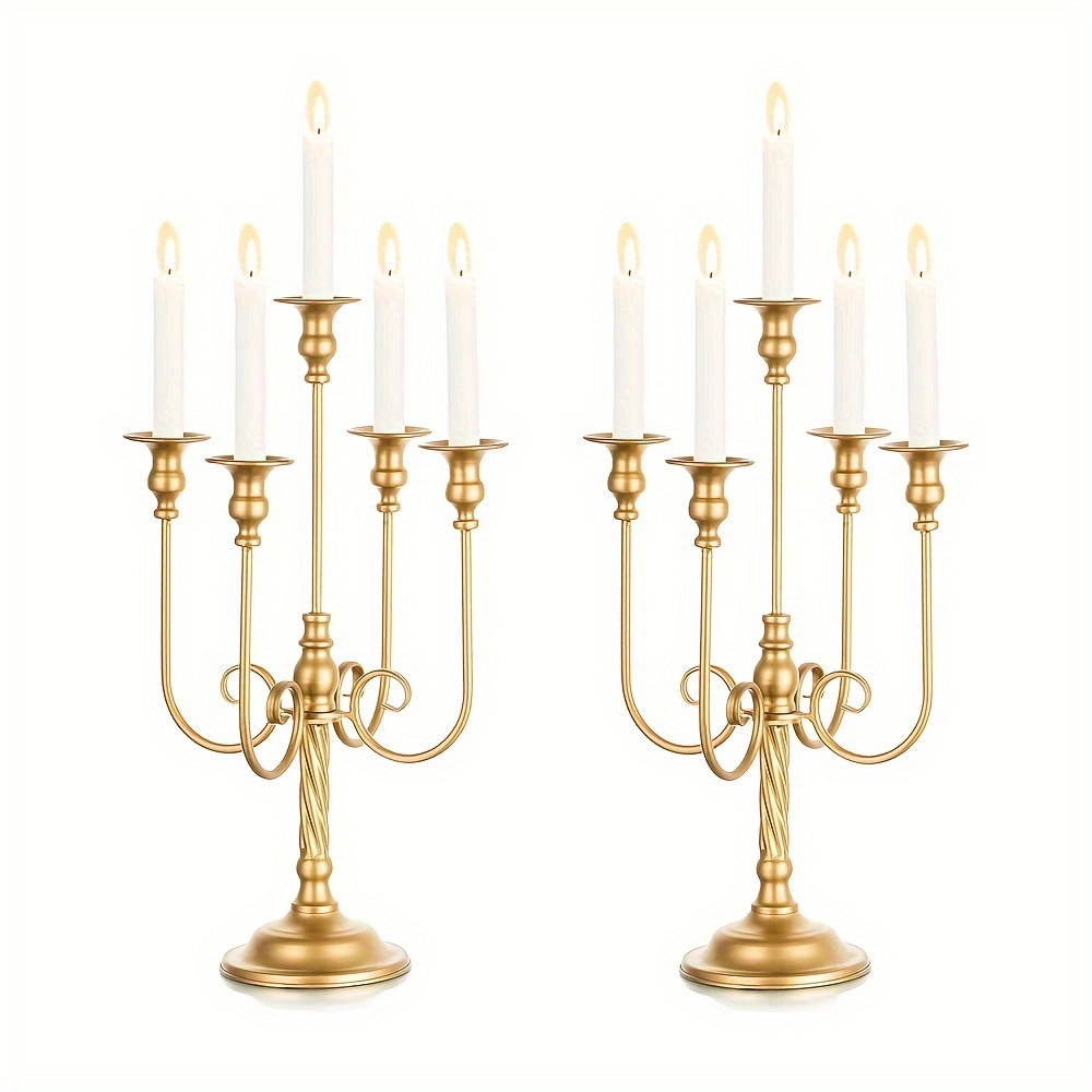 TEMU 20inch Golden Candlestick Holder For Table Centerpiece - 2pcs Candelabra Candle Holder 5-arm Candlestick Holders For Taper Candles Tall Floral
