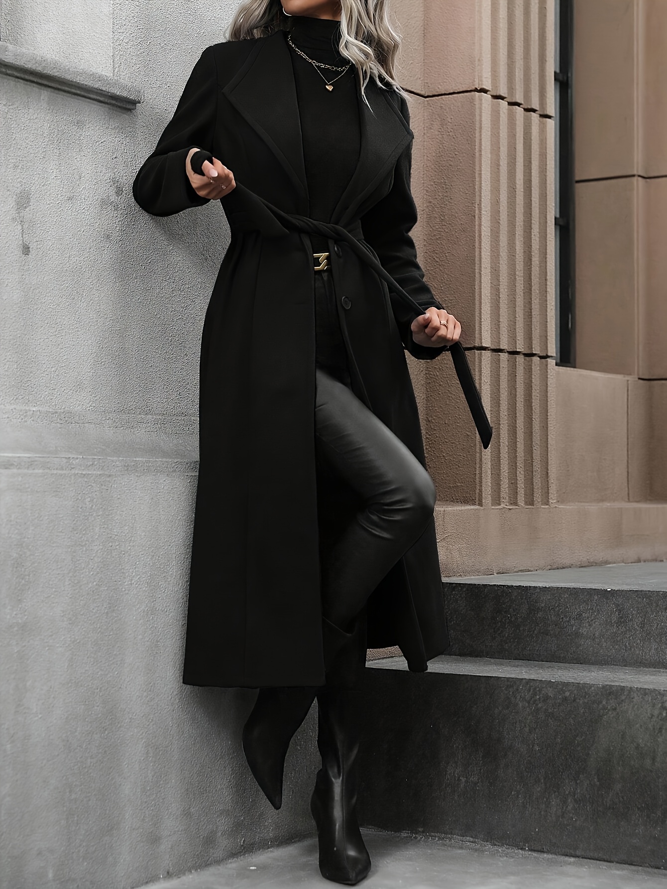 long black coat sold on Temu United States
