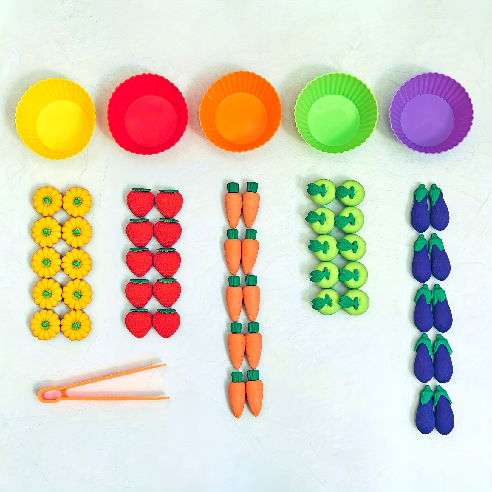 

50pcs Montessori Vegetable Sorting And Counting Educational Toy Set, Color Matching Game, Motor Skills Development Toys Christmas Gift