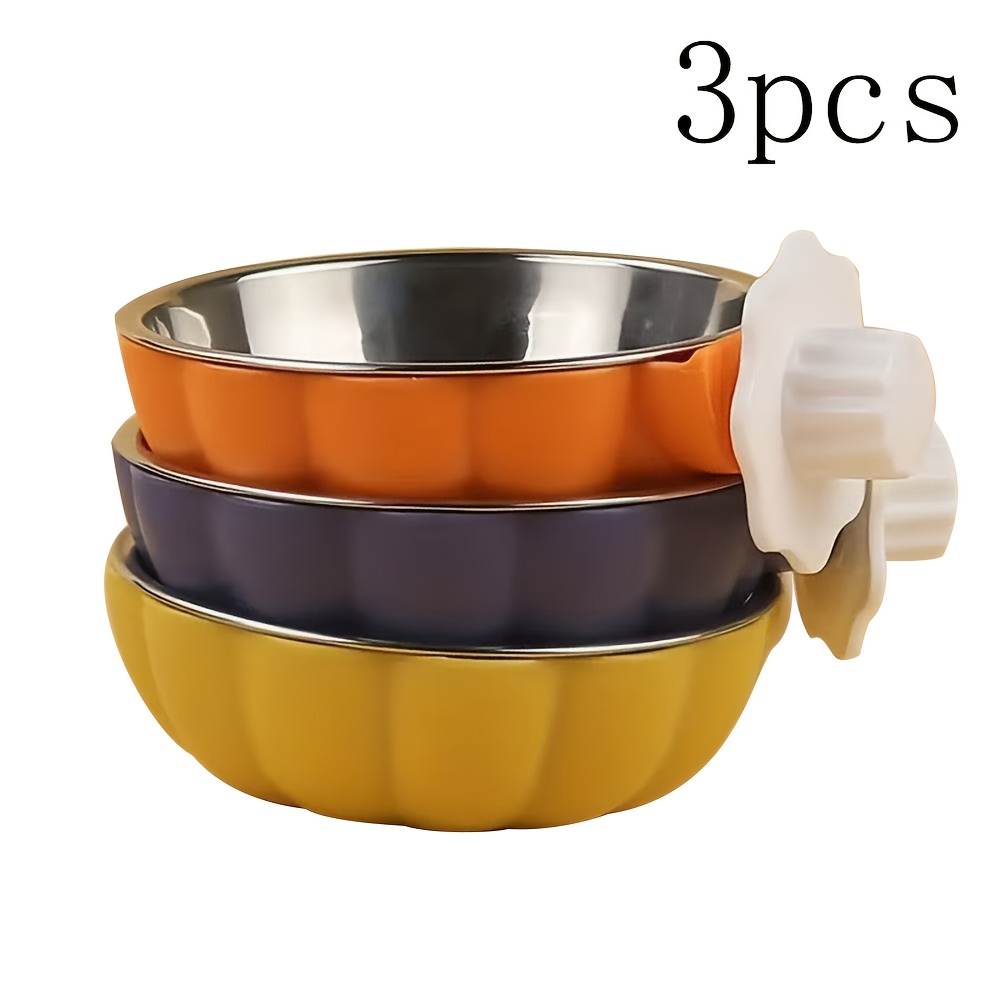 E-shop 3-teiliges Hängendes Haustier-Katzen--Set - Kürbisförmige Edelstahl-Futter- und Wassernapf - Verstellbarer und abnehmbarer Futterautomat für