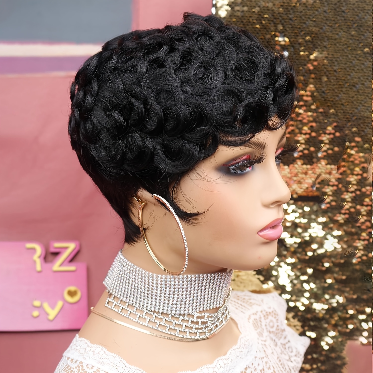 TEMU Dark Brown Short Curly Cut Wigs For - Synthetic Curls With 180% Density, For , Natural Look & Versatile Style For All Light Beige Tones, Short Hair Wig