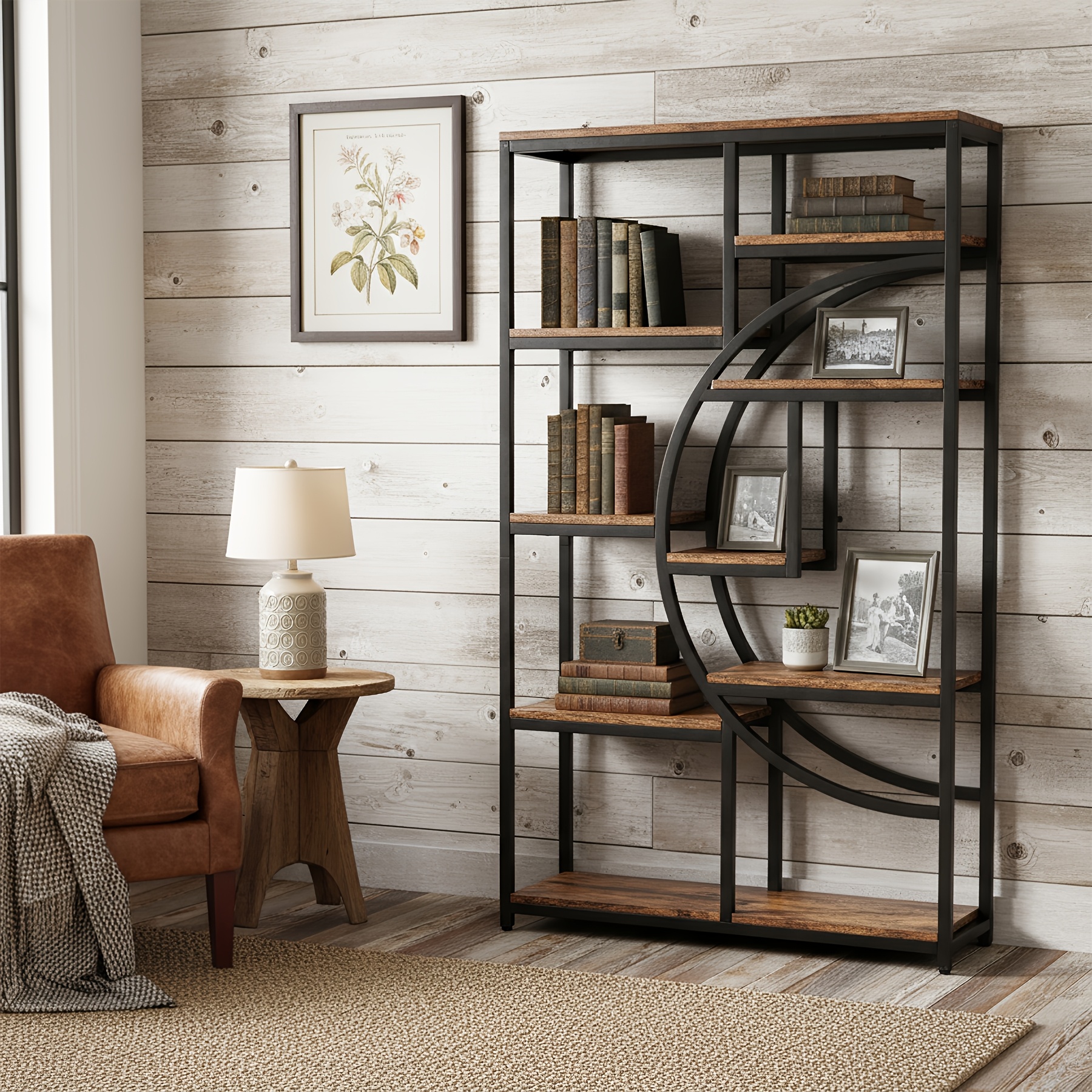 5-Tier Freestanding Tall Bookshelf Bookcase, Industrial Etagere Bookshelves Display Shelf Storage Organizer with 9-Open Storage Shelf for Home Office, Living Room