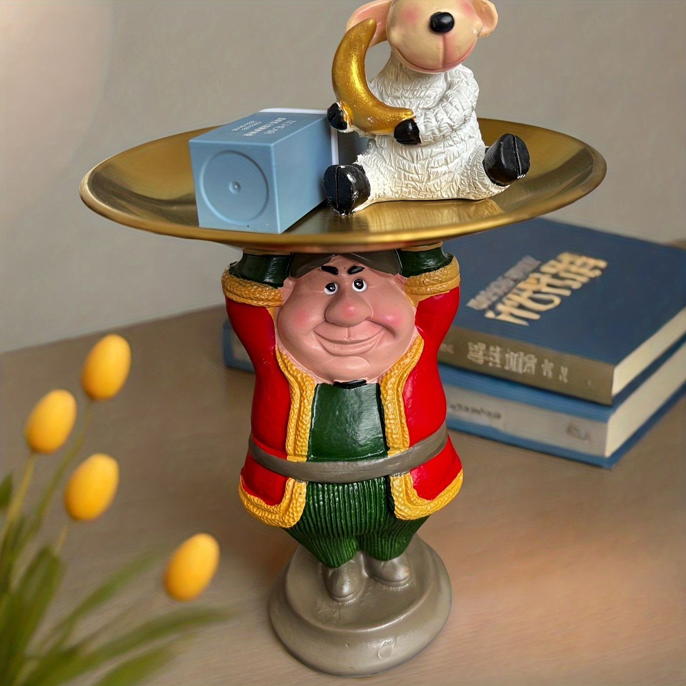 1pc islamic muslim resin miniature house shaped decorative tray with arabic dutch style traditional green golden miniature house suitable for eid al fitr ramadan christmas easter decorations cultural gift statue islamic decor non food Product details 3