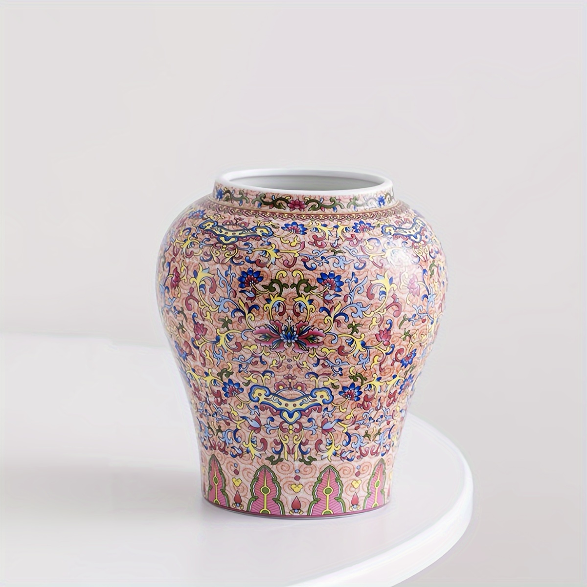 TEMU Elegant Vintage Chinese Enamel Ceramic Vase - Versatile For Fresh, Dry & Flowers | Entryway, Tv Stand, Dining Table Decor | Ideal For Hotels,