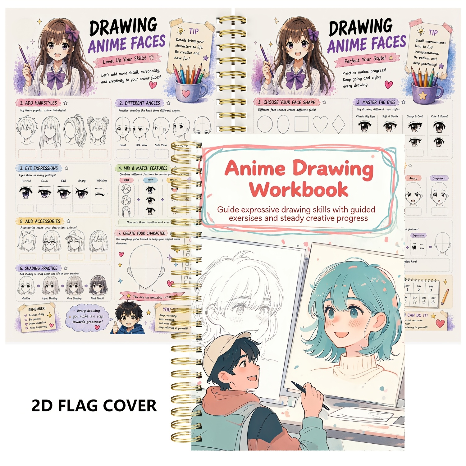 TEMU Anime Drawing Workbook For Beginners: Step-- Suitable For New Manga Artists & Adult - Guided Face Studies, , Hairstyles & Original Characters