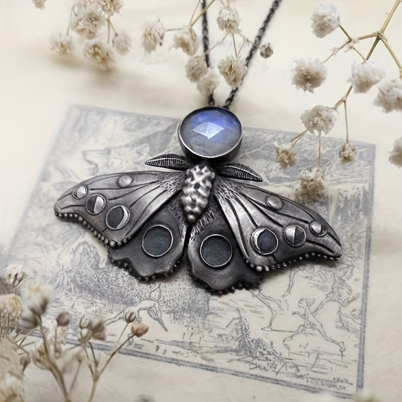 TEMU A Moth Pendant Necklace For Women, Featuring Carved Patterns And Ab Color Alloy .