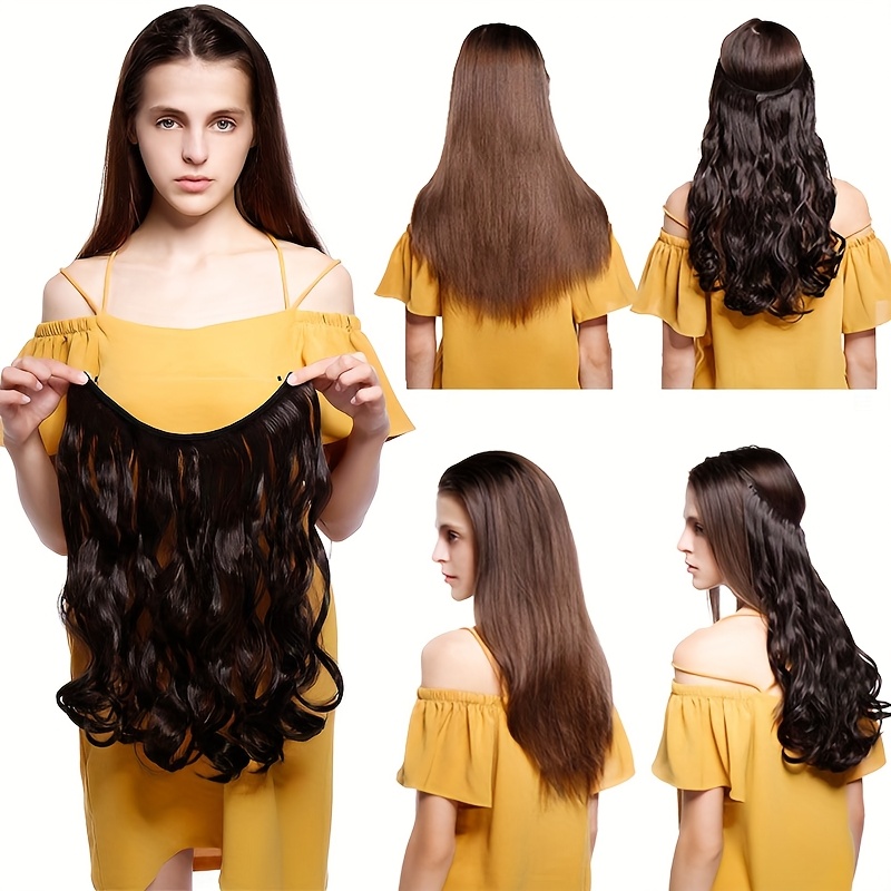 20inch 50cm wire in hair extensions long wavy synthetic hairpiece heat resistant add volume curly hairpieces highlight   black bleach blonde brown for women daily party festival gift details 9