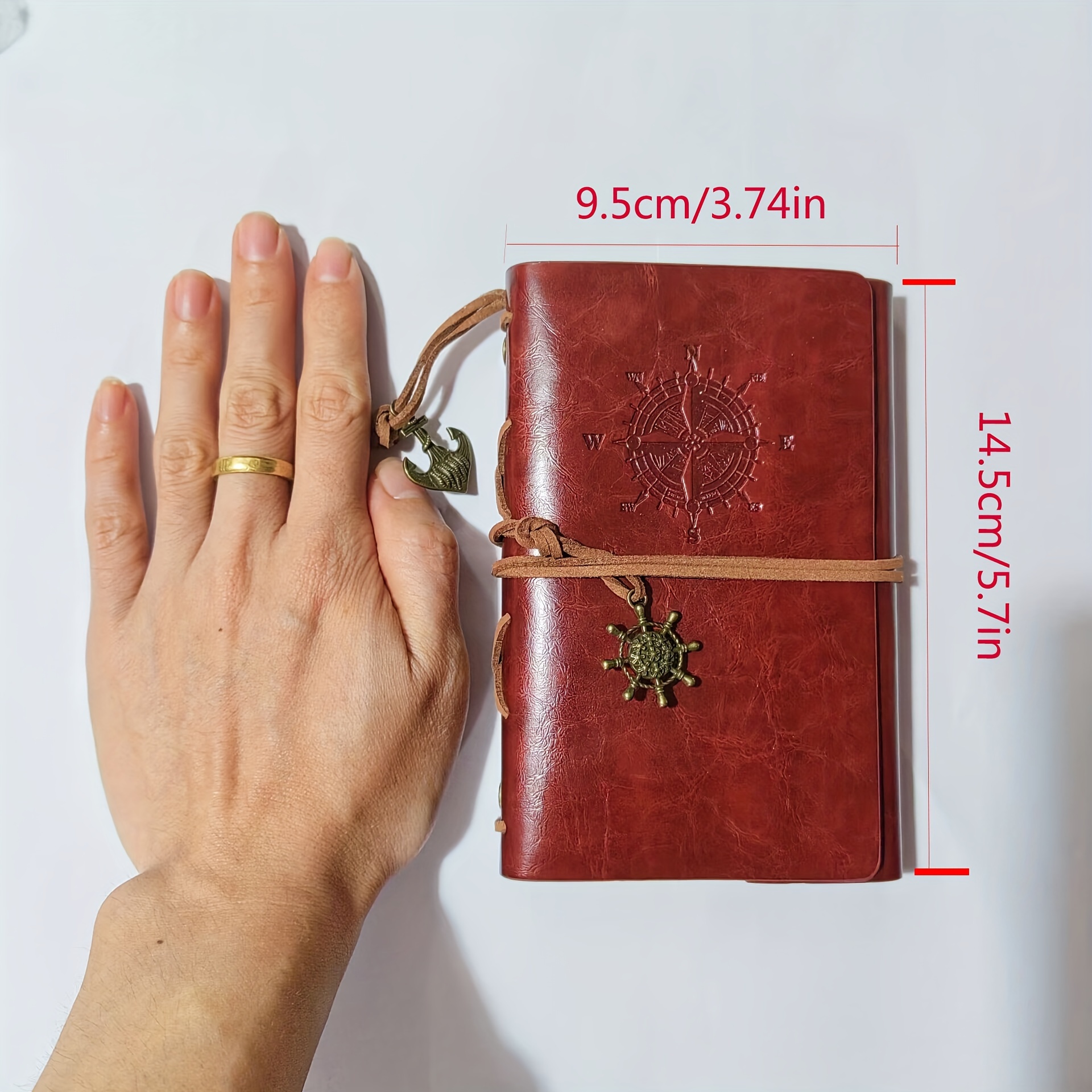 Vintage Pirate-Themed Spiral Ring Binder Journal - Faux Leather Cover with Compass & Steering Wheel Design, Nautical Travel Diary with Lanyard Closure