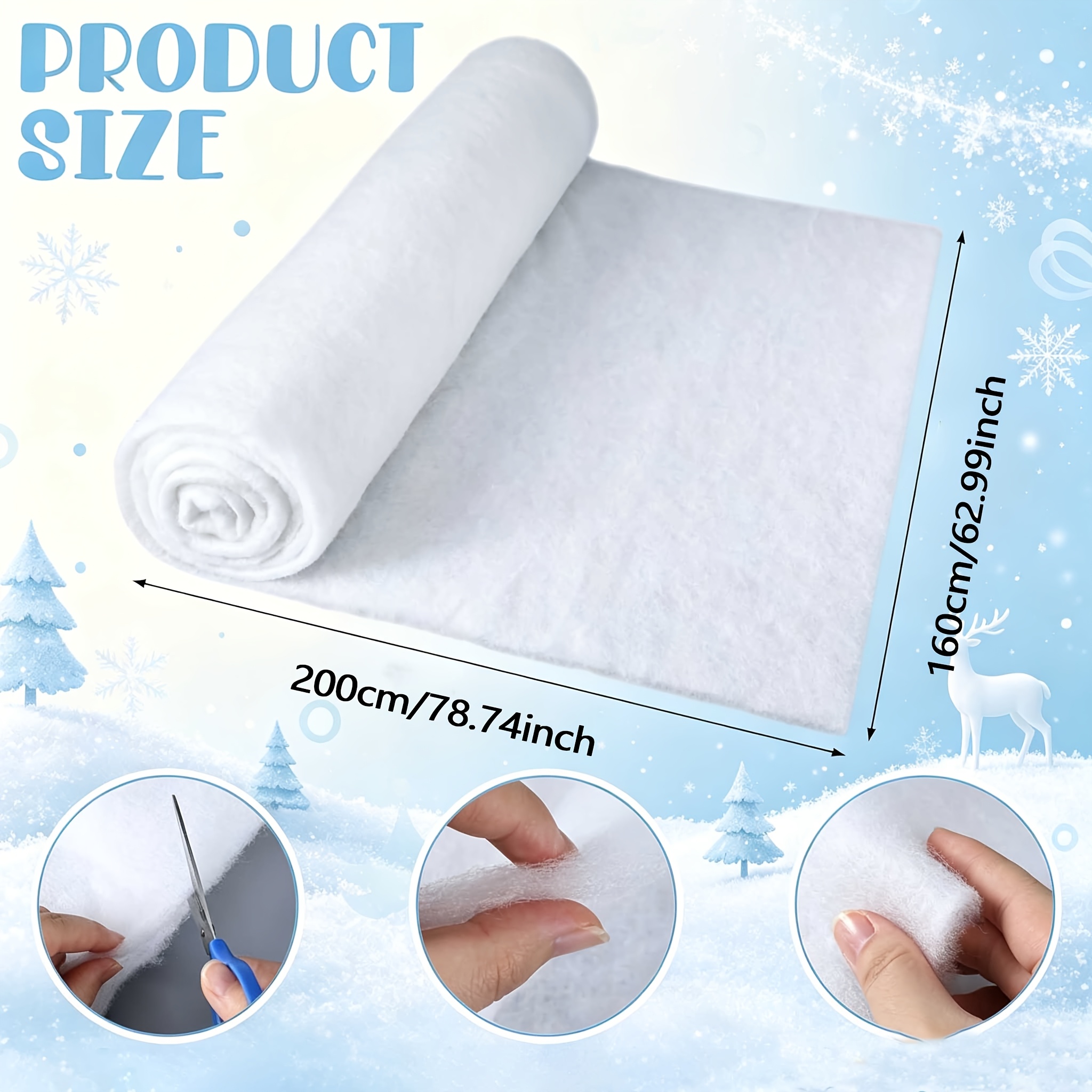 TEMU Large Size 78.74 X 62.99 Inches, High-elasticity Polyester Fiber Filling Material, Artificial Snow For Holiday Decorations, Soft And Durable,
