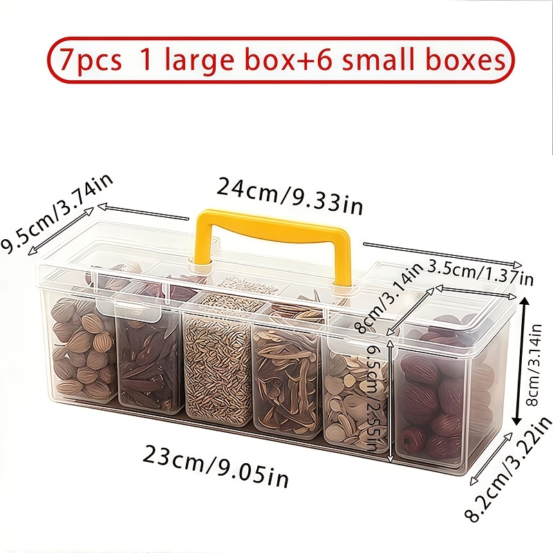 7pcs Refrigerator Storage Box Set: 1 Large Box + 6 Small Boxes with Lids, Compartmentalized Sealed Spice Container Set - PP Material, Food-Safe Storage Boxes, Detachable Spice Containers, Suitable for Spices, Herbs, Seasonings, Multi-Purpose