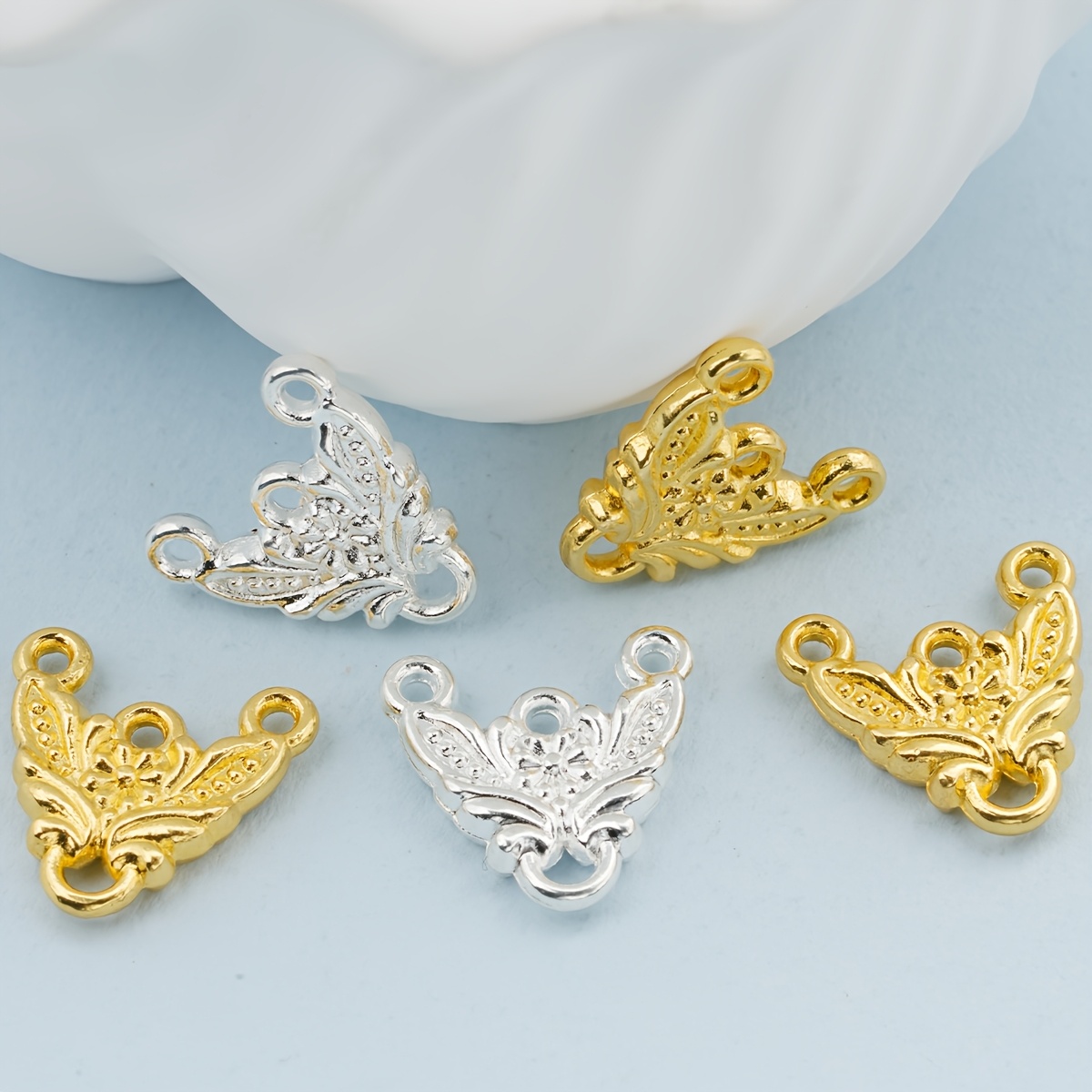 30pcs Multi-Hole Pattern Zinc Alloy 3D Texture Connectors for DIY Jewelry