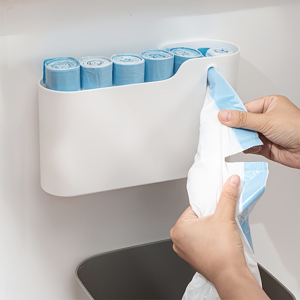 Image of A Wall-mounted Trash Bag Storage Box That Drilling, Designed For Under-sink Kitchen Cabinets. It Serves As A Multifunctional Storage Box For Cling Film And Spice Jars, Featuring Independent Packaging