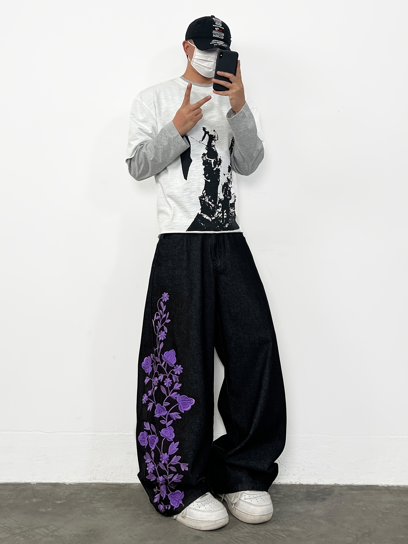 Washed Black Loose-Fitting Casual Jeans, Unisex Y2K Style