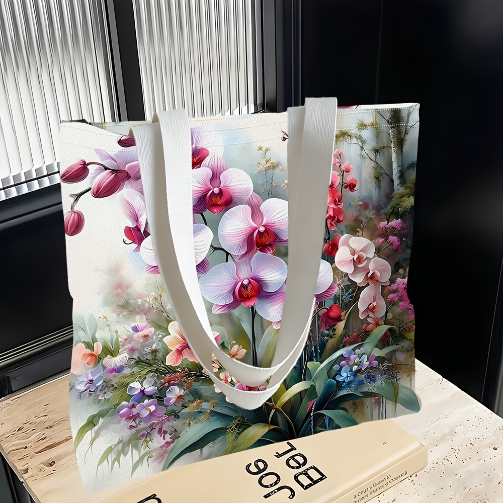 TEMU ., Damen-Einkaufstasche mit einfachem Schultergurt Orchideen-Blumenmotiv, multifunktional, Tragetasche, Clutch, Abendhandtasche, unverzichtbar