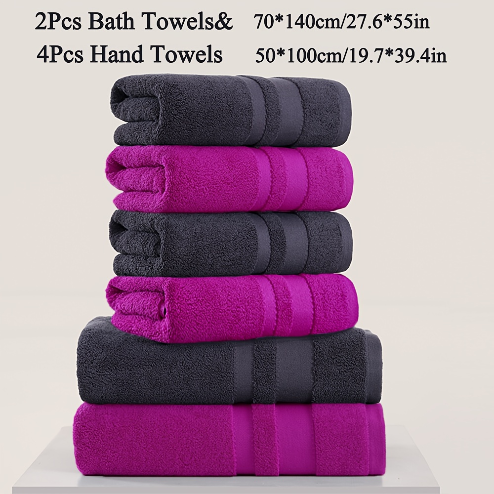 Image of 6pcs Set, 4pcs Large Size Hand Towels And 2pcs Bath Towels, 500gsm, Solid Towels, Options, Absorption, Multiple- Availability, For Fitness, Bathroom Shower, Hotel