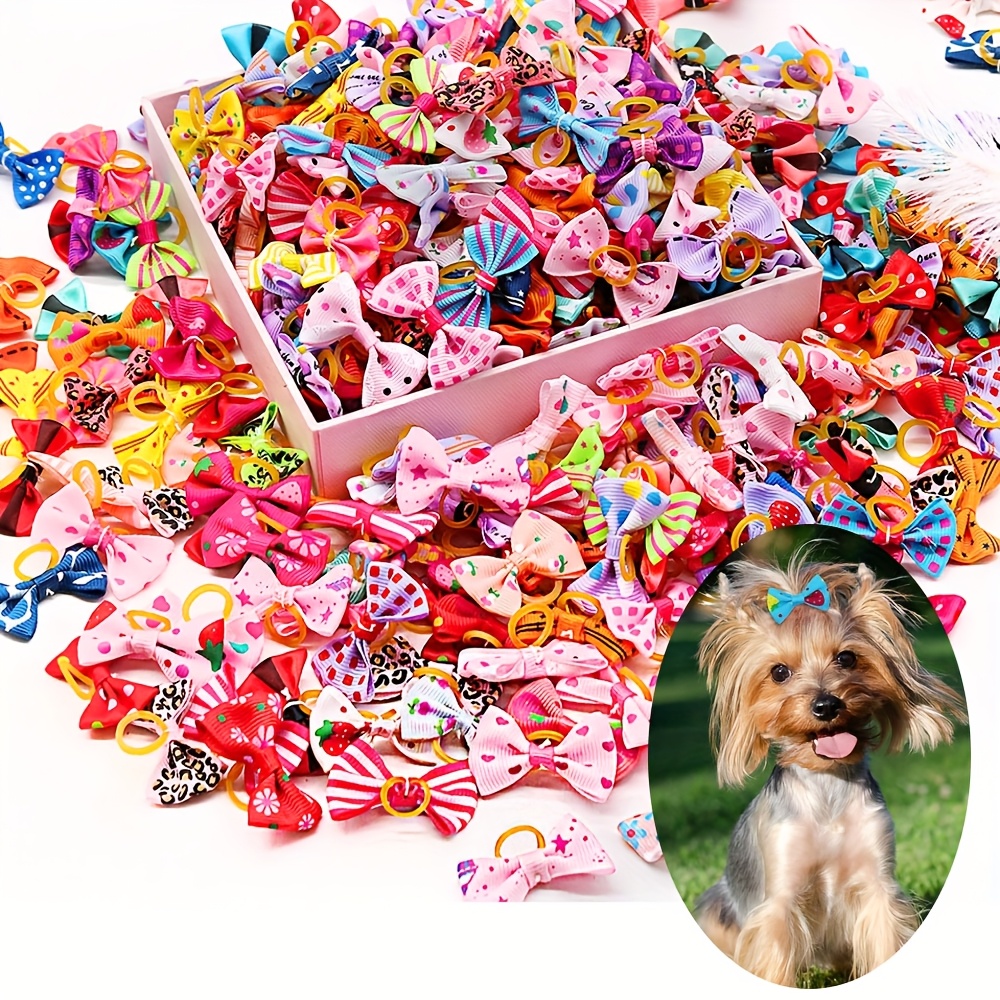 TEMU 50pcs Random Pet Hair Accessories - Bow Tie Elastic Hairbands For , Creative Decor, Pet Accessories, | Design|elastic Hairband