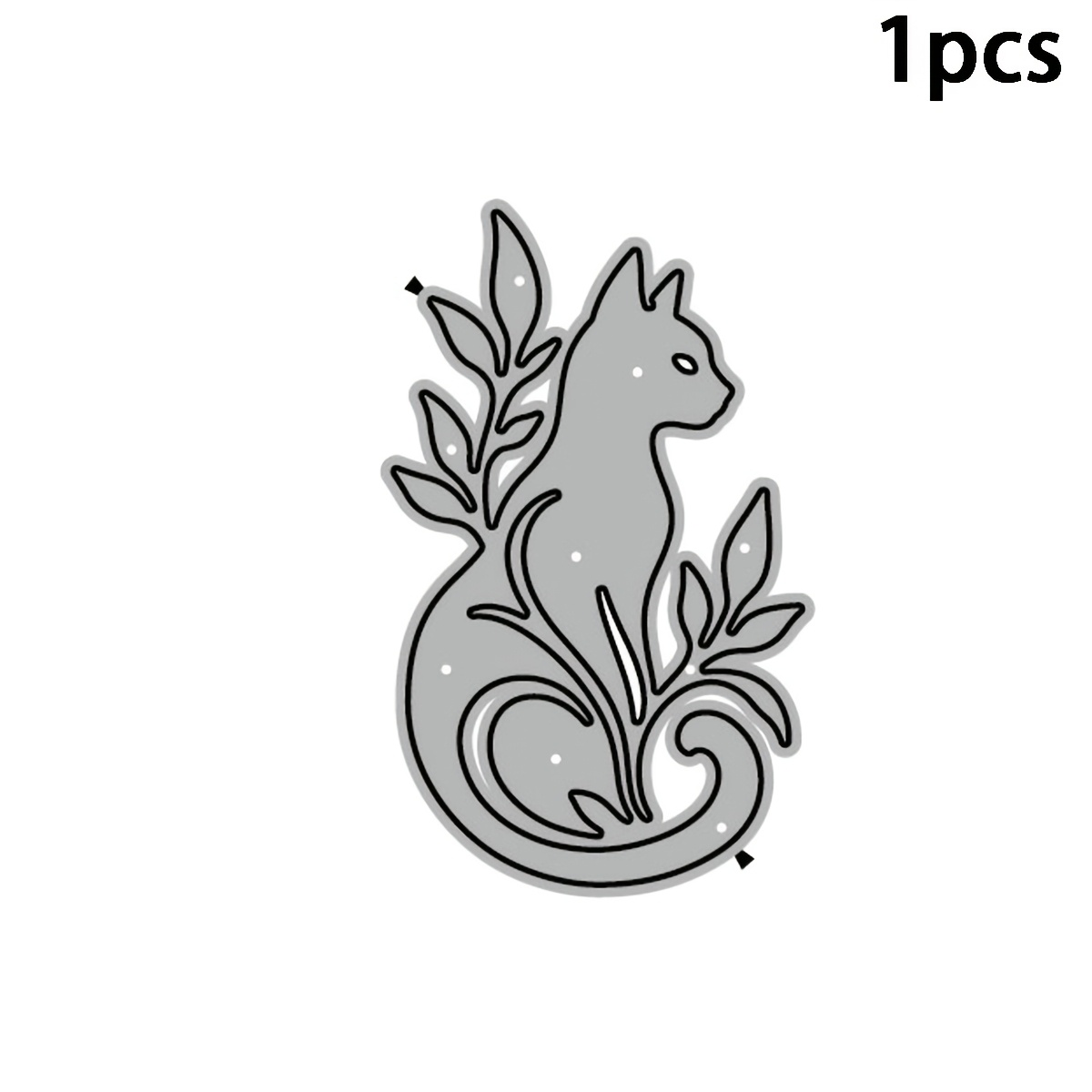 TEMU 1pc Botanical Cat Silhouette Metal Die Cut, Elegant Curved Feline With Foliage Cutting Dies, Boho Floral Nature Motif Template For Gentle