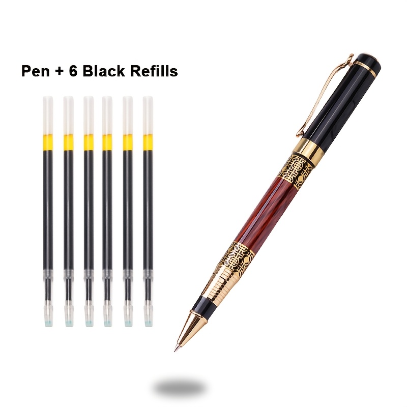 Image of A Chinese- Grain Pen | Luxurious Retro Metal Ballpoint Pen | Smooth Writing - 0.5mm Business Gift Pen | Modern Metal Body/classic Texture, Office And Signature Pen