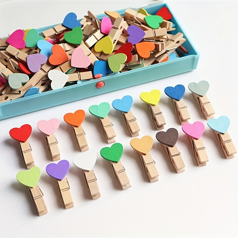 

26-pack Wooden Pegs With Hearts, Mini Clothespins For Diy Crafts, Wedding Decor, Party Favors, Photo Display - Clips In Red, Black, , Creamy White, Peach