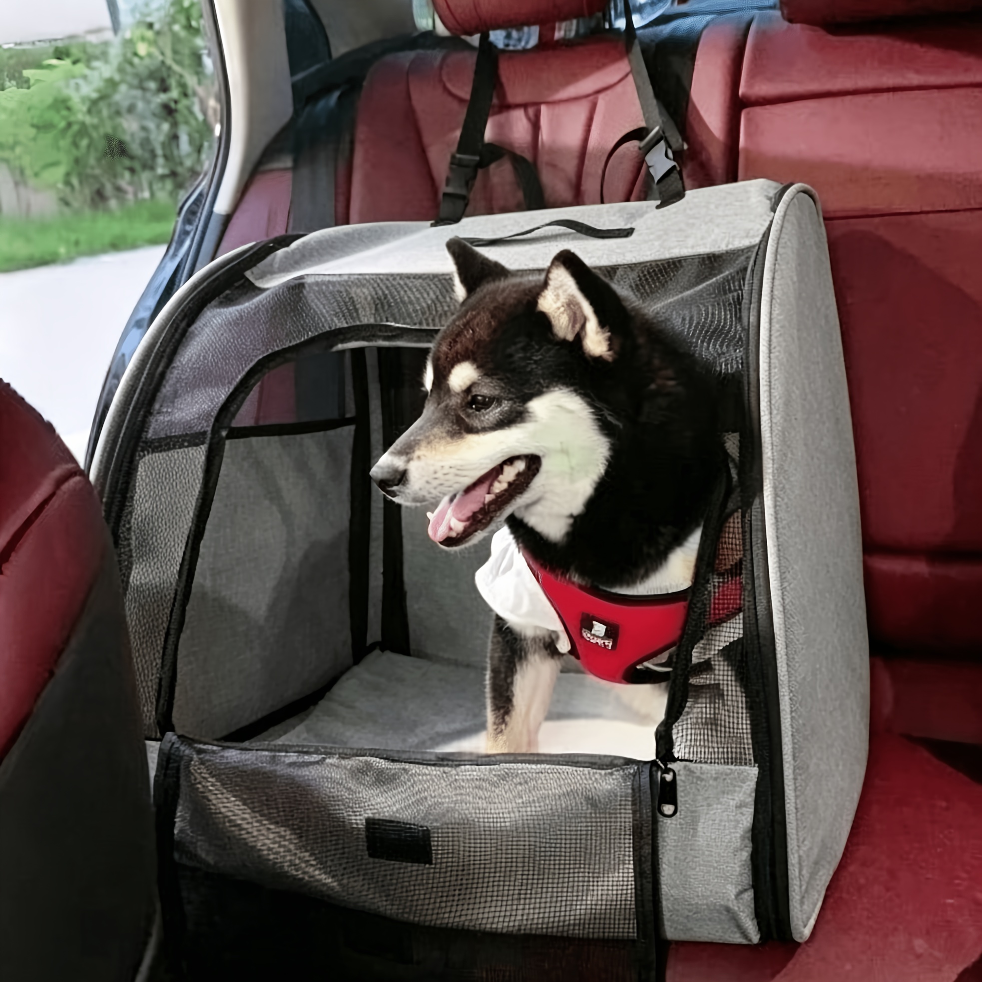 TEMU Car Pet Safety Bag, Foldable Dog Car Seat, Breathable Mesh , Front Seat Pet Bed, Portable Cat Travel Cage, Large Capacity Multi-sided Mesh