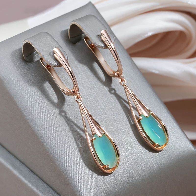 

Green Zircon Decor Dangle Earrings Bohemian Elegant Style Copper 18k Gold Plated Jewelry Delicate Female Gift