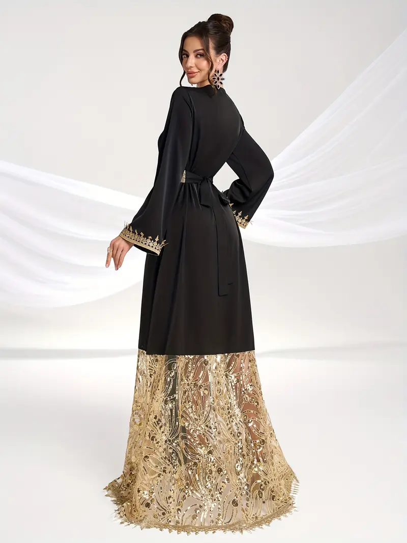 women arab style golden embroidered print v neck long sleeve - Temu Bahrain women arab style golden embroidered print v neck long sleeve - Temu Bahrain