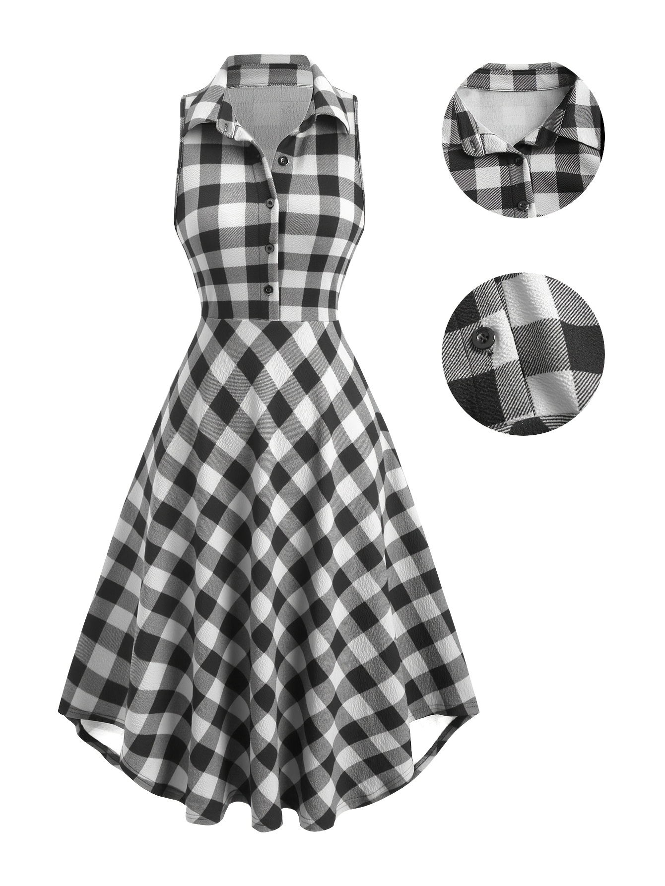 womens summer   and black   sleeveless shirt dress waist a line large swing umbrella skirt classic british style comfortable and breathable dress