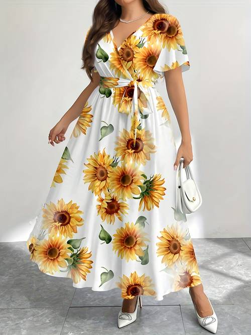 plus size plus size casual vintage sunflower print loose dress