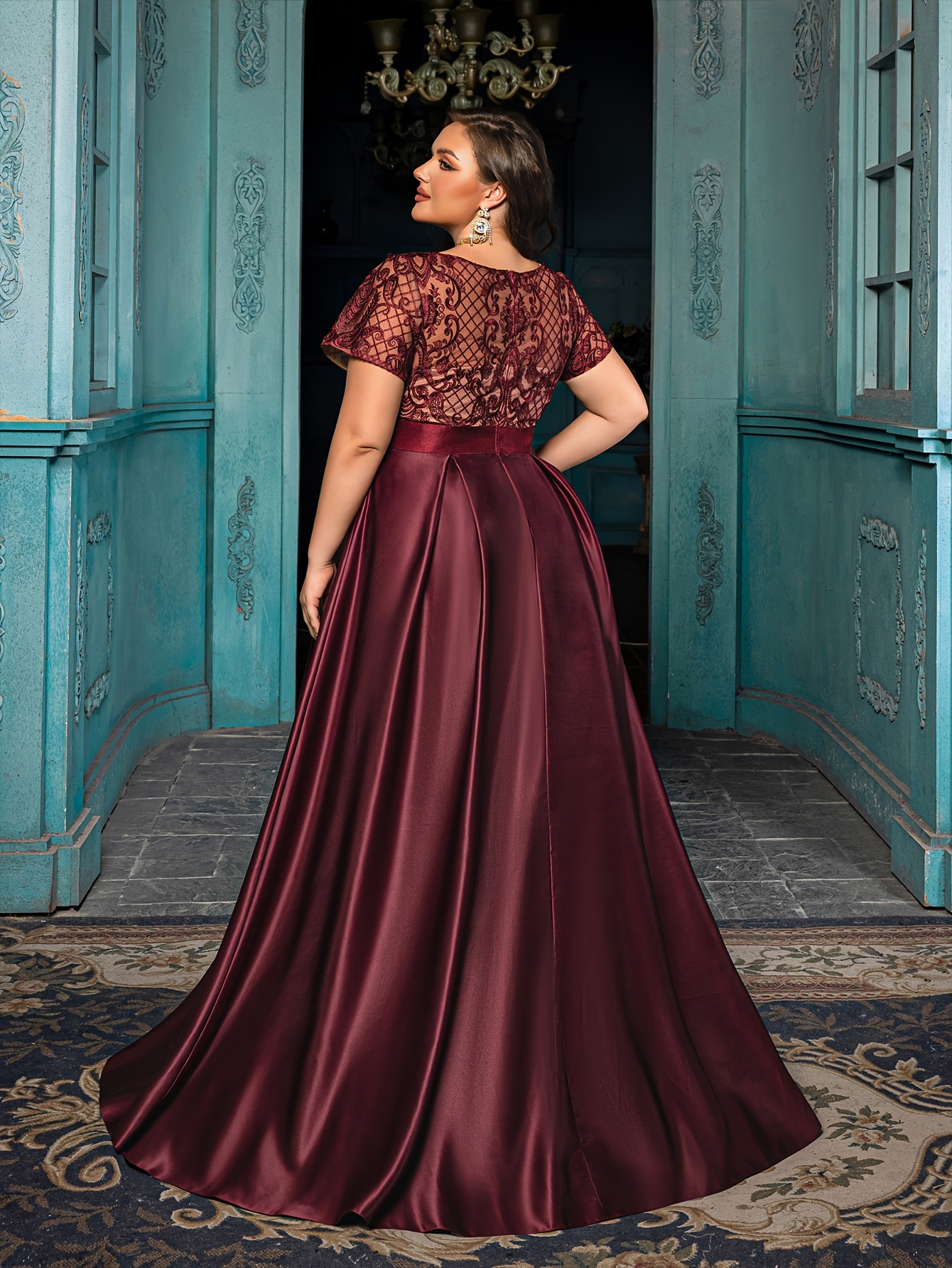 wine plus size formal dresses Burgundy Sequin Plus Size Prom Dresses Mermaid Feather Burgundy / US0 main image 1