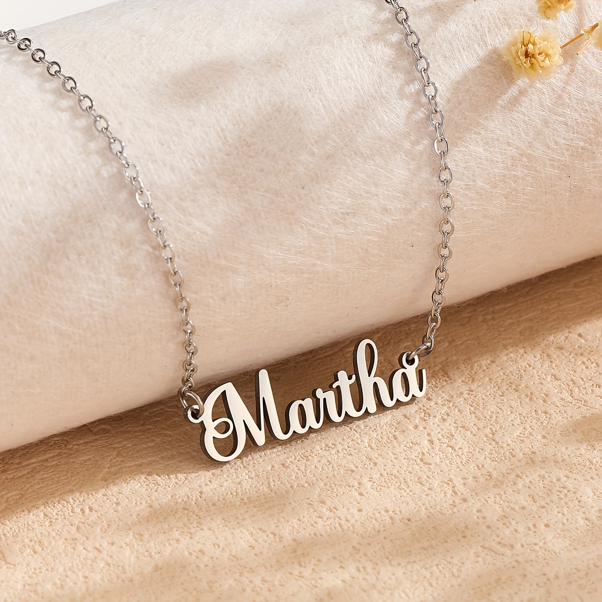 TEMU Elegant Customized Name Necklace - Chic Golden-tone Stainless Steel Pendant With Delicate Chain, Personalized Jewelry Gift For Women & Couples,