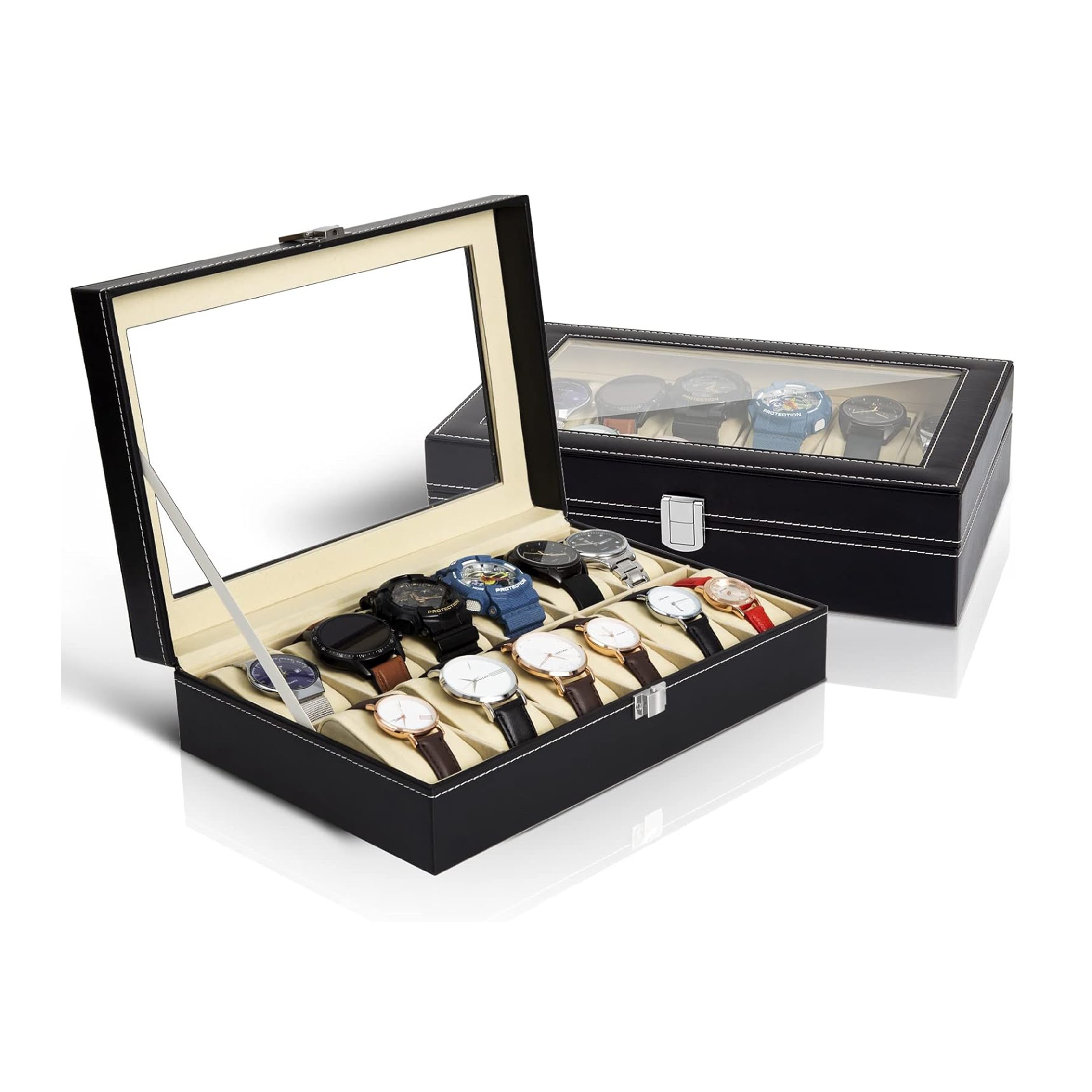 

1pc Watch Jewelry Storage Box, Transparent Pu Leather Packaging Display Supplies