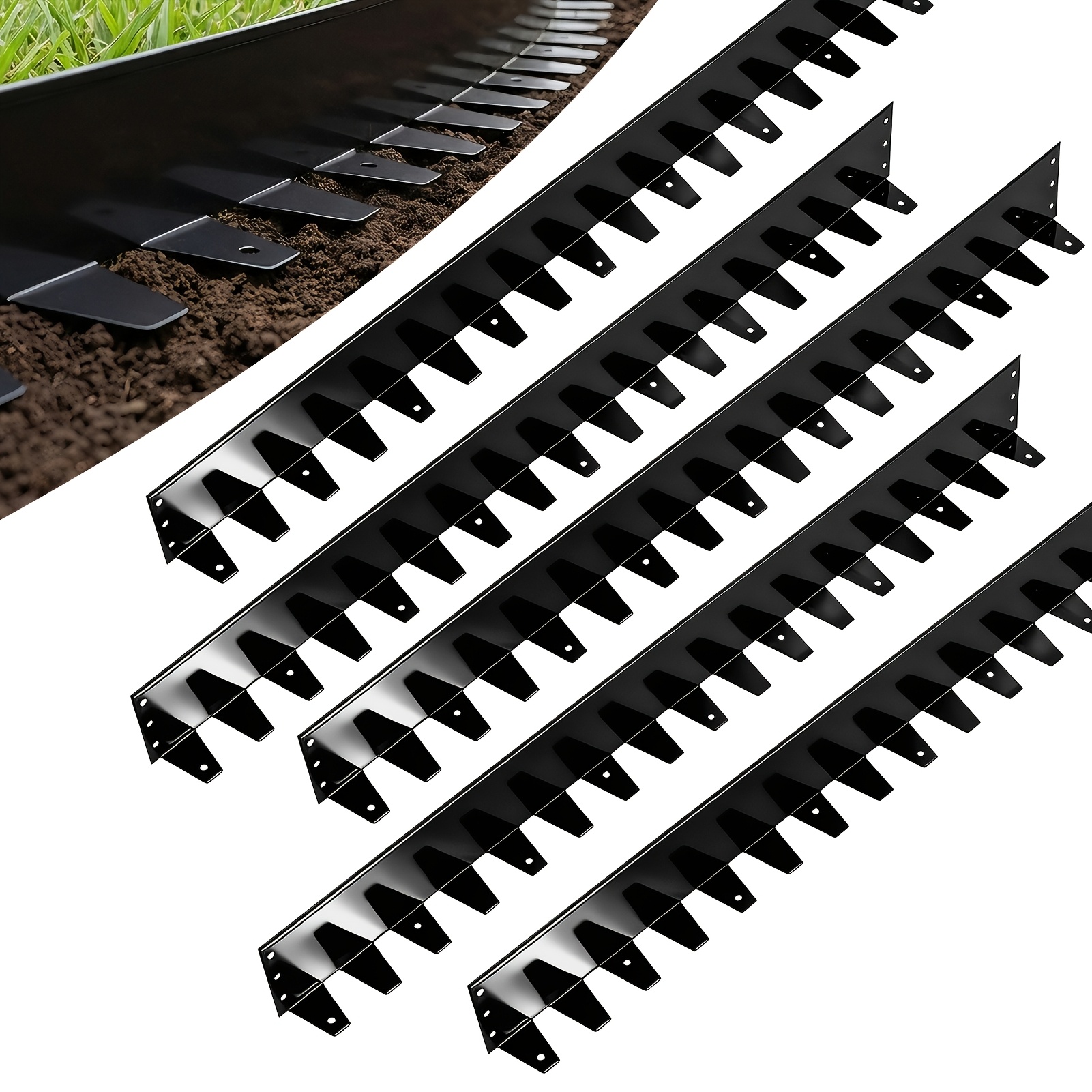 Image of [3d] 5pcs Black Golden Metal Grass Stone Isolation Belt, 10cm High, 1 Meter Long, , Suitable For Garden Flower Beds And Courtyard Edging