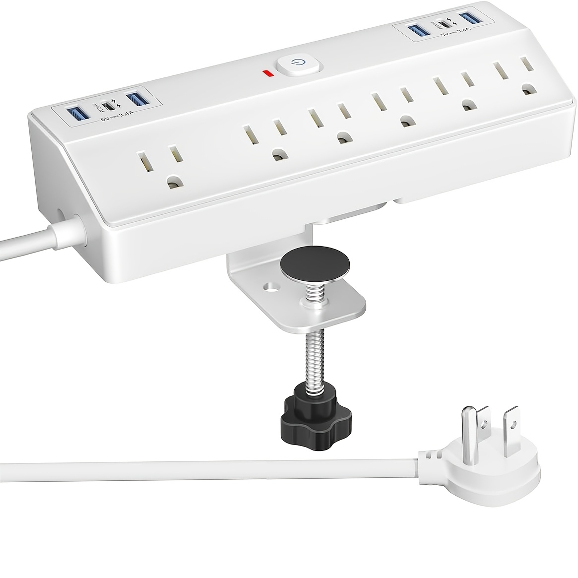1pc Desk Clamp Power Strip With USB C, PD 20W Removable Fast Charging Desktop Edge Power Strip Surge Protector, 8.8Ft Extension Cord Flat Plug With 4 Outlet 4 USB Ports, Fit 1. 8" Tabletop Edge 11 1pc Desk Clamp Power Strip With USB C, PD 20W Removable Fast Charging Desktop Edge Power Strip Surge Protector, 8.8Ft Extension Cord Flat Plug With 4 Outlet 4 USB Ports, Fit 1. 8" Tabletop Edge - Image 11